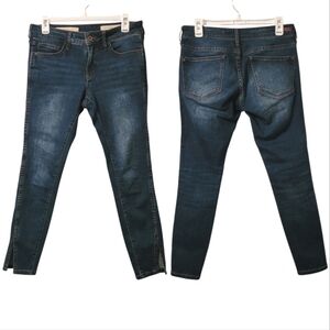 Pilcro Anthropologie Mid Rise Skinny Blue Denim Jeans Ankle Splits Casual Chic